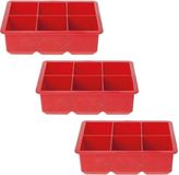 Cosy&Trendy Grote Ijsblokjes Houder - 3x - 6 Blokken - Rood - Siliconen