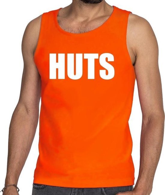 Bellatio Decorations HUTS tekst tanktop / mouwloos shirt oranje heren - heren shirt HUTS M