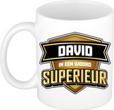 Bellatio Decorations Naam mok David - wit - Superieur - keramiek - 300 ml - collega beker - cadeau