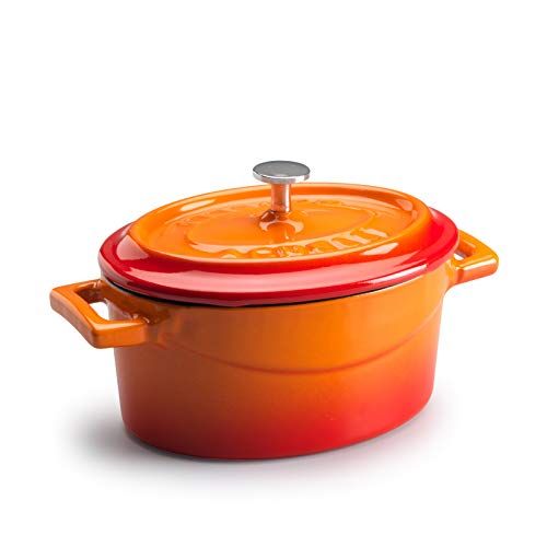 Pentole Agnelli Slowcook braadpan ovaal met 2 handgrepen, van gietijzer 0,4 Litri Arancio