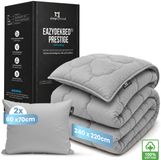 Slaapspeciaal Eazydekbed Prestige Grijs - Dekbed zonder Overtrek - Wasbaar Dekbed - Hoesloos Dekbed - All Year Dekbed - 2 in 1 Dekbed - Incl. 2 Kussenslopen - 240x220 cm - 100% Katoen