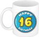 Bellatio Decorations Verjaardag cadeau mok - 16 jaar - blauw - 300 ml - keramiek
