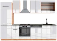 Vicco Fame-Line Complete keukeneenheid – 300 cm, WB Antraciet Wit hoogglans/goud power eiken