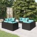 The Living Store Poly Rattan Ensemble de jardin modulaire - Noir - 7 places