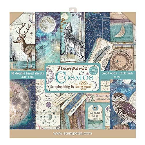 STAMPERIA SBBL56 papierblok 10 vellen dubbelzijdig Cosmos, meerkleurig, 30,5 x 30,5 cm (12 inch x 12 inch)