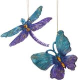 Christmas Inspirations 4 inch Plastique Bleu sarcelle et Violet Papillon et Libellule Orn 2/Asstd 10,668x3,048x10,16 cm ornement de Noël