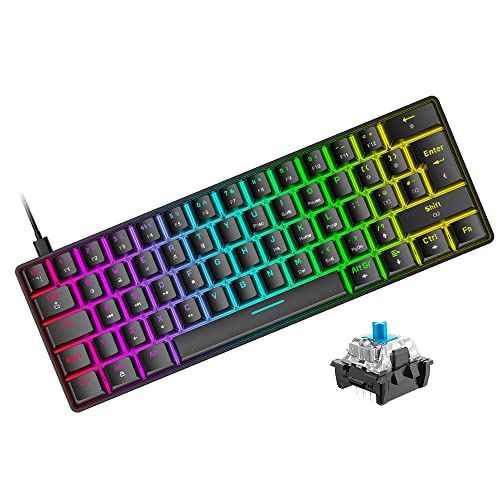 FELiCON Mini 60% RGB Gaming Toetsenbord - Mechanische Keyboard met Compact 62 Toetsen, 18 RGB LED Chroma Backlit, UK Layout, Afneembare USB-C Kabel, Full Key Anti-Ghosting - Zwart