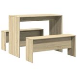 VidaXL 3-delige eettafel en bankenset bewerkt hout sonoma eikenkleurig