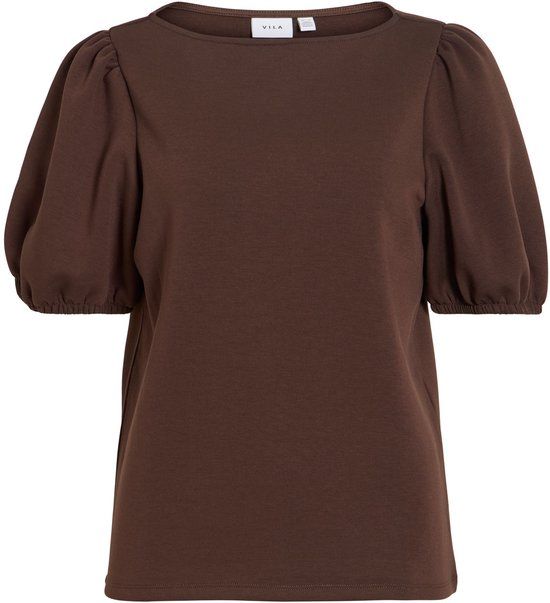 VILA Top met korte mouwen VIREFLECT Boothals Coffee Bean XL