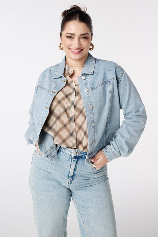 MS Mode Spijkerjasje met studs - Katoen - Maat 52 - Bleached Denim