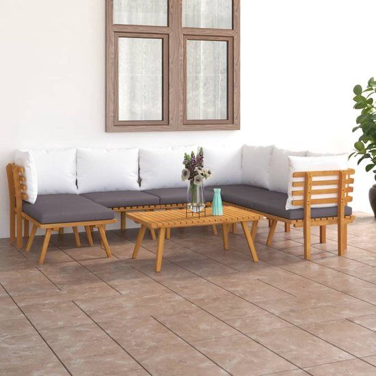 The Living Store Tuinset - Houten - Hoekbank - 65x65x65cm - Donkergrijs/Wit - Acaciahout
