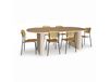 Table ovale effet bois 220cm et 6 chaises en rotin et bois