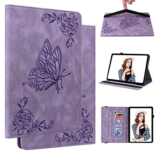 TUUNKMUY Voor Samsung Galaxy Tab A8 10.5 2021 hoesje, PU lederen vlinder case standfunctie Folio Flip Cover Portemonnee Kaartsleuf Case met Penhouder Beschermende Tablet Case Paars