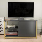 Hanah Home Glamorous tv-standaard, goud en antraciet, 89,6 x 35,3 x 50,8 cm, 100% melamine gecoat particle board, 18 mm dik, stevig metalen frame, stijlvol en functioneel design voor moderne