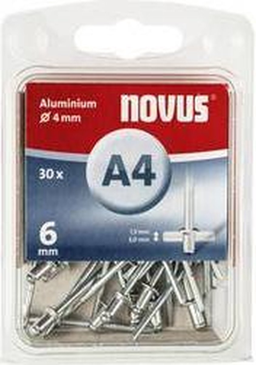 Steinel Novus blinde klinknagels 6 mm aluminium, 30 klinknagels, Ø 4 mm, 3,5-5,0 mm klemlengte, voor bevestiging van kunststoffen en leer