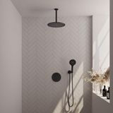 Brauer Black Carving Thermostatische Regendoucheset Inbouw - Hoofddouche 30 cm - 3 Weg - Handdouche Rond 3 Standen - Doucheslang - Wandaansluitbocht - Mat Zwart