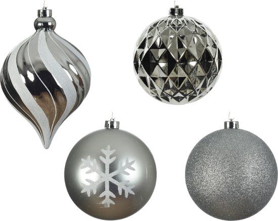 Decoris Kerstbal kunststof d8 cm zilver 6st kerst
