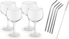 Royal Leerdam 4x Gin Tonic glazen / cocktailglazen transparant 650 ml - Inclusief 4x RVS herbruikbare rietjes