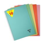 Clairefontaine 327115Cpack Collectie Linicolor ESSENCE Pak 10 Schriften met Spiraalbinding - A4 21x29,7 cm - 100 Pagina's Grote Ruitjes - Wit Papier 90 g - PP Omslag Transparant - Willekeurige Kleuren