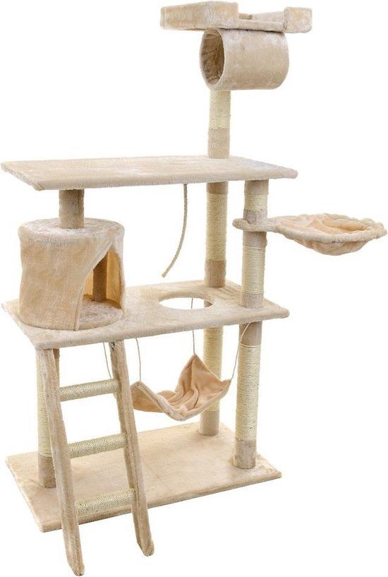 Krabpaal & Speelhuis - Katten - Beige - 140 cm - Met Hangmat