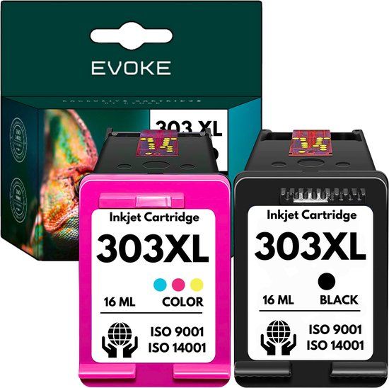 Evoke HP 303 XL Zwart + Kleur Cartridge Set
