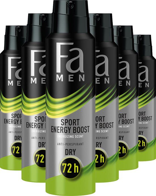 Fa Men Sport Energy Boost Deodorant Spray - 6 x 150 ml - Voordeelverpakking - Mannen