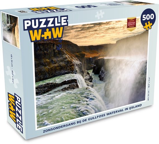 MuchoWow Puzzel Zonsondergang bij de Gullfoss waterval in IJsland - Legpuzzel - Puzzel 500 stukjes