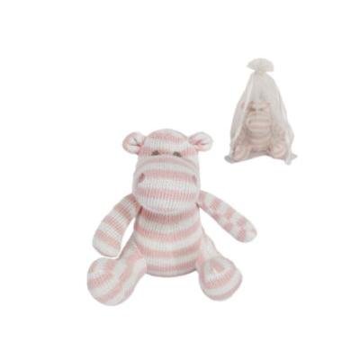 Gisela Graham Mooie Gebreide katoenen nijlpaard babyspeelgoed - roze streep