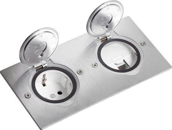 Legrand Mozaïek Vloerdoos - 2 stopcontacten - RVS - Opbouw - 19.30 cm