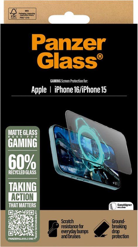 PanzerGlass Matte Gaming Schermbeschermer - iPhone 16/15 - Ultra-Wide Fit