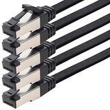 1aTTack.de 0,5 m Cat 8 patchkabel, plat, zwart, 40 Gigabit netwerkkabel, Ethernet LAN-kabel, 40 Gbit 2000 MHz patchkabel, Cat8-kabel, LSZH TPE PIMF RJ45-connectoren, 5 stuks - 0,5 m