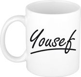 Bellatio Decorations Yousef Naam koffiemok - beker - met sierlijke letters - wit