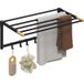 Porte-serviettes mural pliable pour salle de bain, 60 cm, noir, avec 5 barres et 6 crochets.
