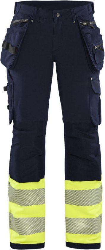 Blåkläder Dames High Vis 4-weg stretch werkbroek 7193-1642 - Marine/High Vis Geel - C44