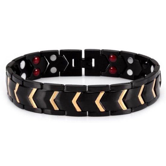 Mendes Jewelry Magnetische energie armband Edelstaal Zwart Goudkleurig