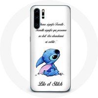 Maniacase Etui voor Huawei P30 Lilo en Stitch Ohana Citation Wit