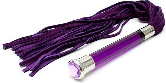 Rimba - Suede Flogger Met Glazen Handvat En Kristal - Paars