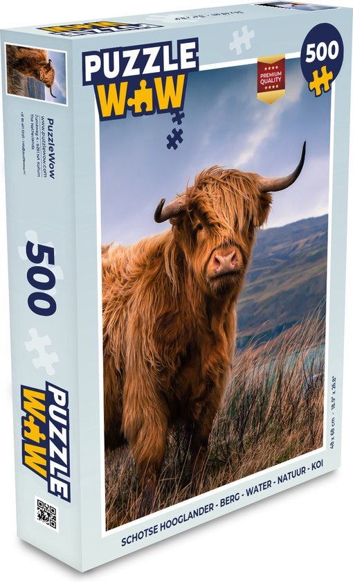 MuchoWow Puzzel Schotse Hooglander - Berg - Water - Natuur - Koe - Legpuzzel - Puzzel 500 stukjes - Sinterklaas cadeautjes - Sinterklaas voor grote kinderen