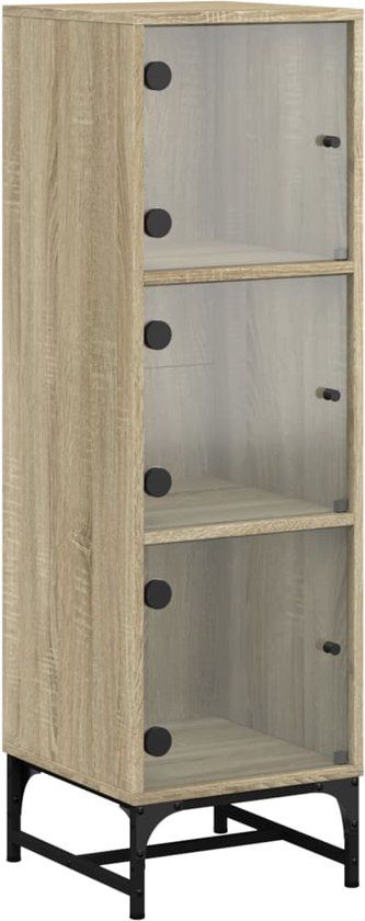vidaXL Hoge kast met glazen deuren 35x37x120 cm Sonoma eikenkleurig