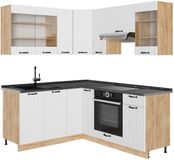 Vicco Hoekkeuken Fame-Line, Wit Landhuis/Goudkleurig Eiken, 190 x 160 cm zonder werkblad