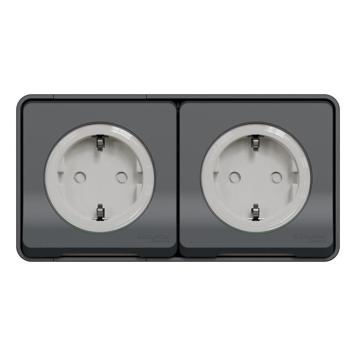 Schneider Electric Merten Buitenstopcontact - 2V - Opbouw - Randaarde - Horizontaal - Antraciet - Mureva Styl - MUR36029