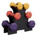 JOYFURNOS Set d’haltères en néoprène avec support, 2 x 1 kg, 2 x 1,5 kg, 2 x 2 kg, pour entraînement Jaune, Orange et Violet