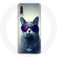 Maniacase Hoesje voor Samsung Galaxy A70 Kat met paarse bril