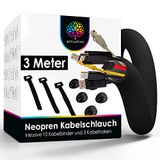 OfficeTree Neopreen kabelslang 3 m - incl. 10x klittenband kabelbinders en 5X zelfklevende kabelhouders - kabelgoot neopreen voor kabelmanagement in gaming setup kantoor of tv - Cable Management