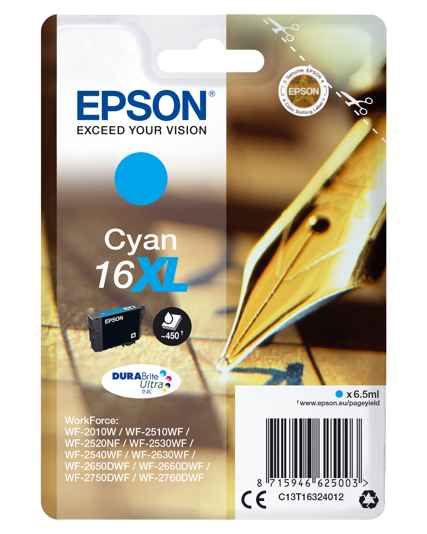 Epson Singlepack Cyan 16XL DURABrite Ultra Ink