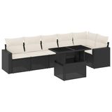 vidaXL 7-delige loungeset met kussens, polyrattan, zwart