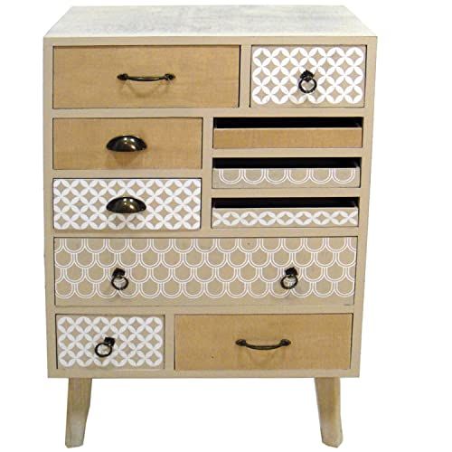 DRW Sideboard met 7 laden en 3 deuren van natuurlijk hout - 65 x 35 x 100 cm