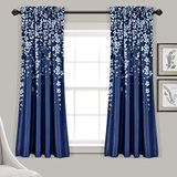 Lush Decor Huilende bloem licht filterende raamgordijnpanelen, paar, 132 cm B x 160 cm L + 5 cm header, marineblauw