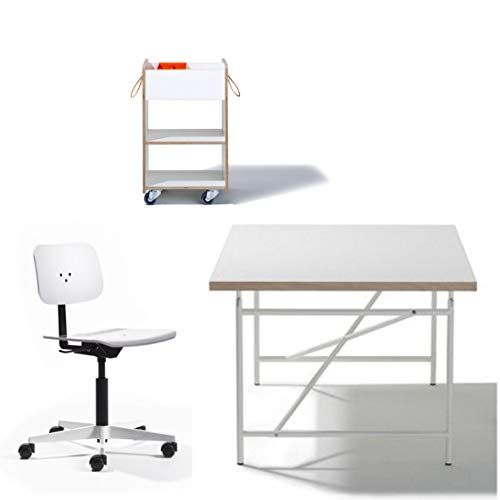 Lampert Kinderbureau Eiermann tafelblad wit - 150 x 75 cm, wit Eiermann onderstel + bureaustoel Mr. Square + kindercontainer Fixx met pennenschaal - Richard Meubel