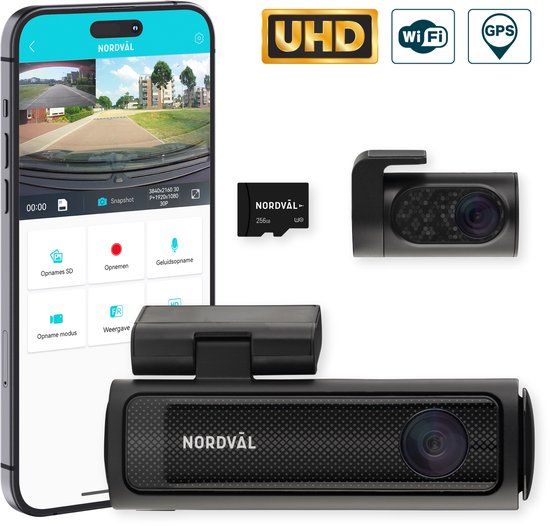 Nordväl DC202-2CH 4K Dashcam - WiFi, GPS, Park Mode, 256GB